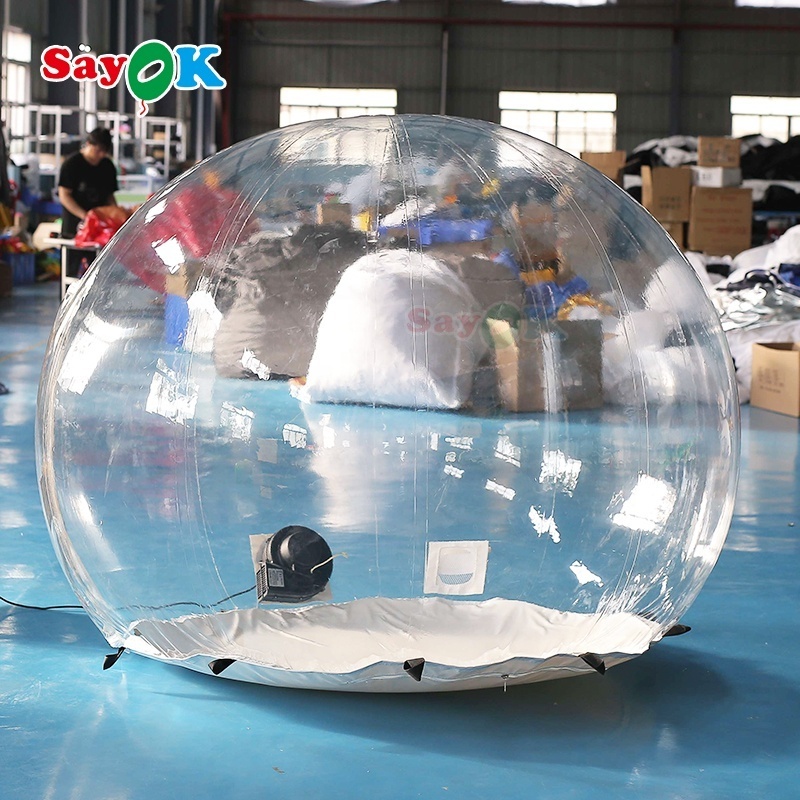 SAYOK Christmas Advertisement Decoration Giant Inflatable Snow Globes Photo Booth With Backdrops Transparent Bubble Tent