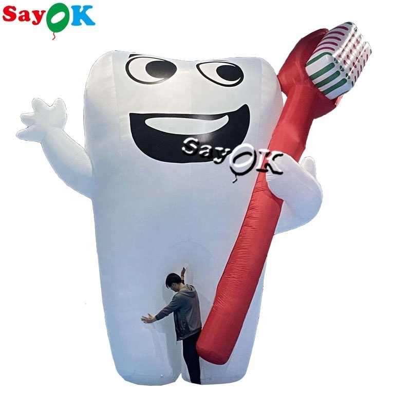 6m/20ft giant white inflatable tooth model with toothbrush for clinic advertising teeth