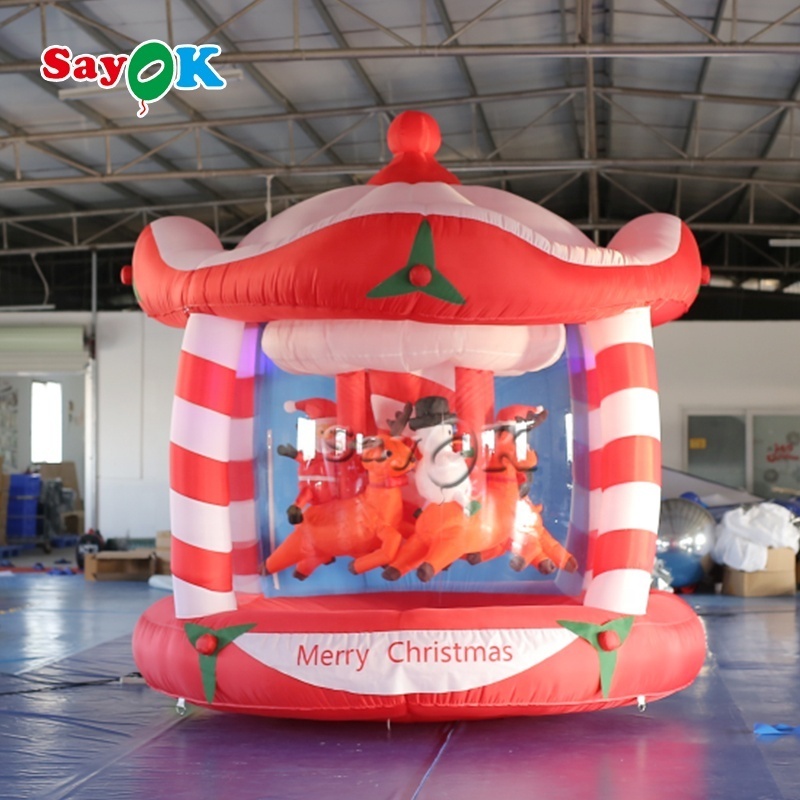 Christmas Inflatable Merry-go-round Christmas Carousel Decoration Mini Fairground Small Inflatable Carousel