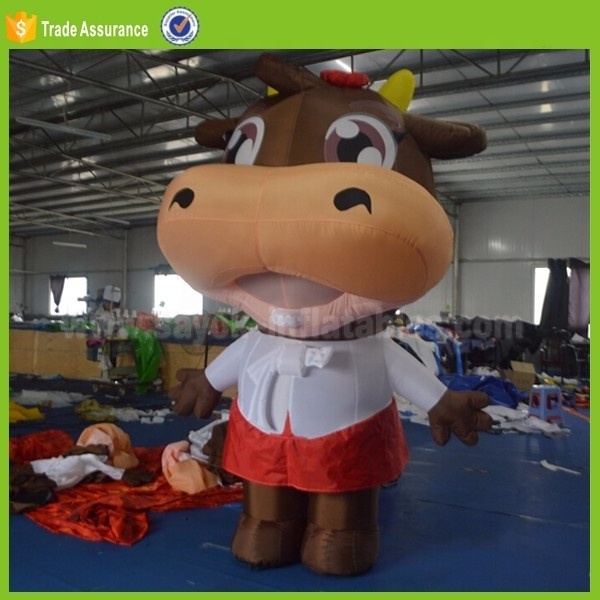 Brown cow mascot cartoon inflatable walking vivid milk cow costume