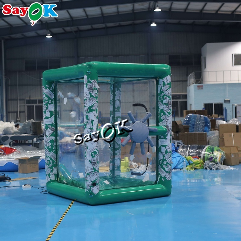 Inflatable Money Machine Inflable Air Cash Cube Machine Grab Green Catching Booth for sale