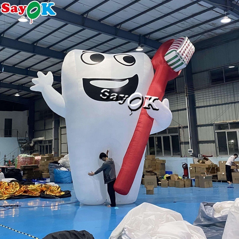 6m/20ft giant white inflatable tooth model with toothbrush for clinic advertising teeth