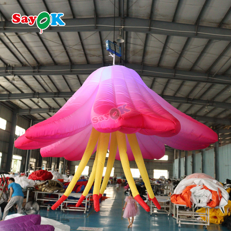 4ft Giant inflatable flower grade nightclub forest theme foam party equipment white inflable lighting flowers decoration