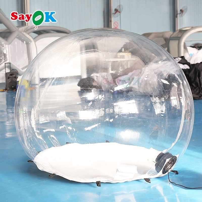 SAYOK Christmas Advertisement Decoration Giant Inflatable Snow Globes Photo Booth With Backdrops Transparent Bubble Tent