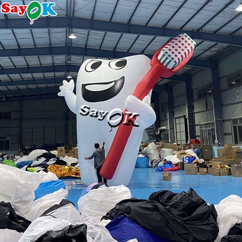 6m/20ft giant white inflatable tooth model with toothbrush for clinic advertising teeth