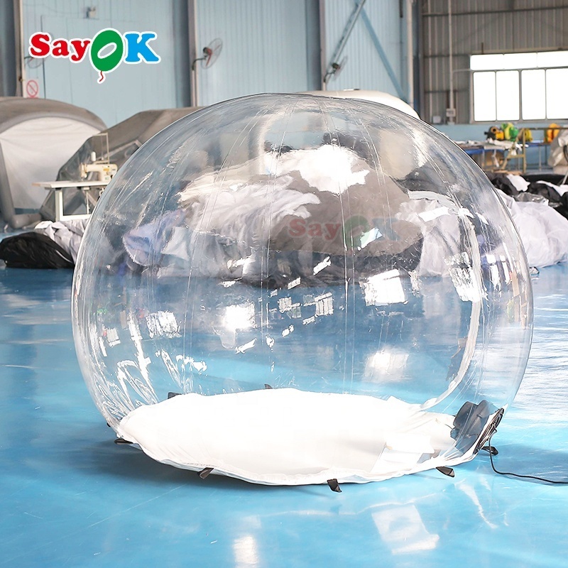 SAYOK Christmas Advertisement Decoration Giant Inflatable Snow Globes Photo Booth With Backdrops Transparent Bubble Tent