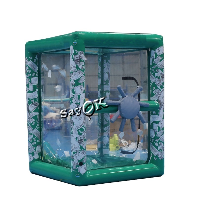 Inflatable Money Machine Inflable Air Cash Cube Machine Grab Green Catching Booth for sale