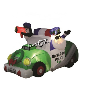 promotion airblown santa car christmas inflatable with penguin&car