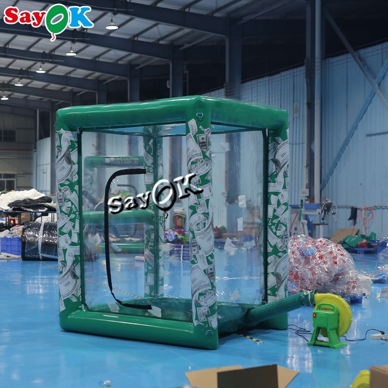 Inflatable Money Machine Inflable Air Cash Cube Machine Grab Green Catching Booth for sale