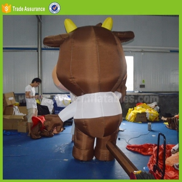 Brown cow mascot cartoon inflatable walking vivid milk cow costume