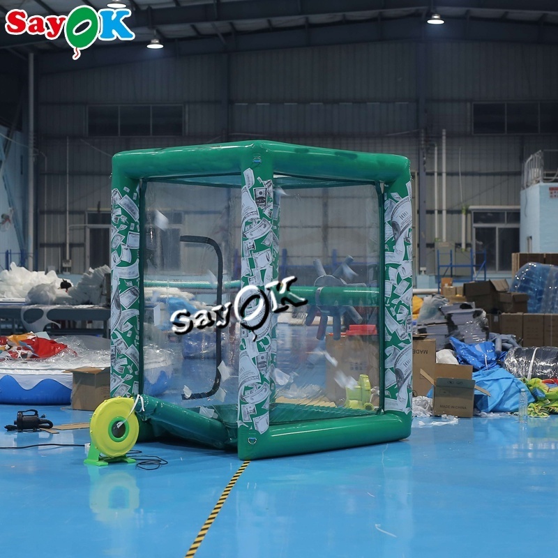 Inflatable Money Machine Inflable Air Cash Cube Machine Grab Green Catching Booth for sale