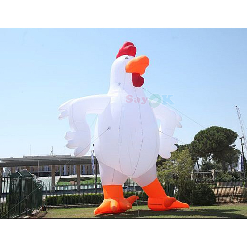 Customized commercial advertising using giant white inflatable cock rooster chicken model