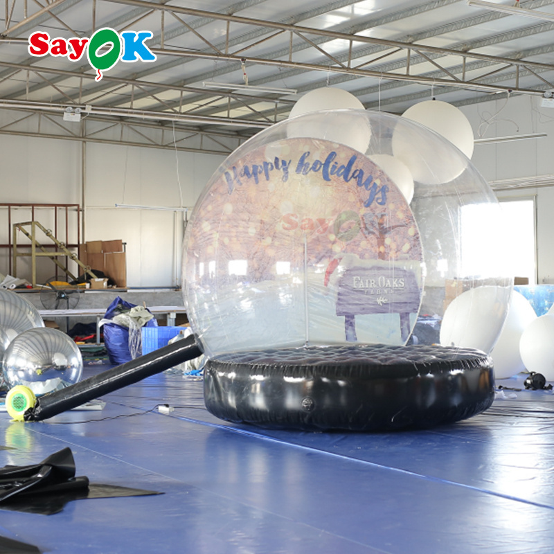 10ft Christmas Decoration Inflatable Snow Globe Transparent Bubble Tent with Printed Background Blower and Pump