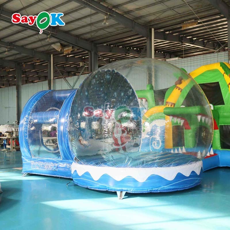 SAYOK 11.7ft Christmas Decoration Inflatable Snow Globe Transparent Bubble Tent with Printed Background Blowers