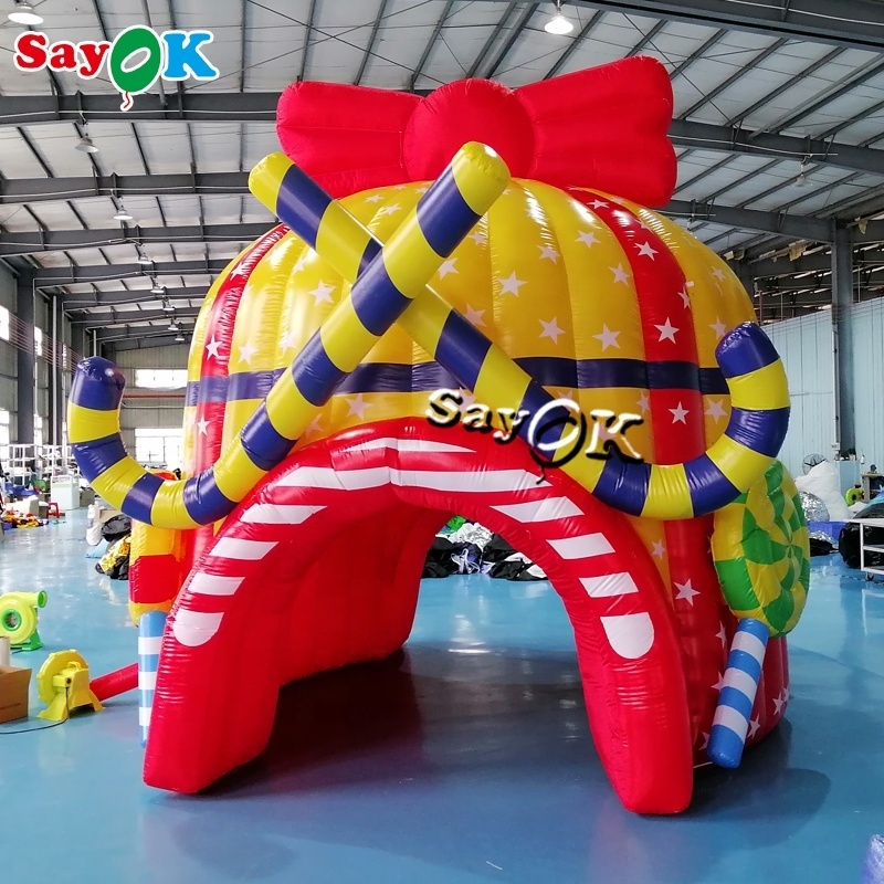 customized red yellow 4m/13ft christmas outdoor decoration waterproof inflatable xmas arch tent with candy cane