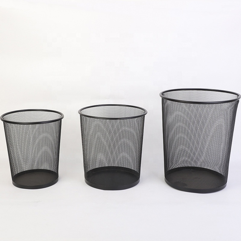 Office Stationery 3 Size Black Metal Mesh Trash Can Wire Metal Mesh Paper Waste Bin