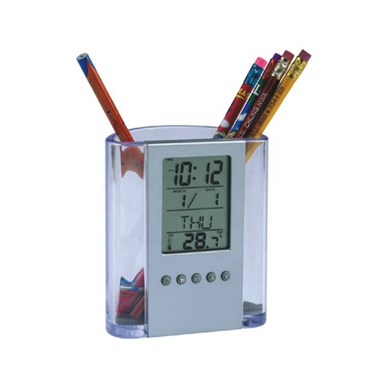 Hot Sale Multi-function Pen Holder with Clock Transparent Electronic Calendar With Pen Holder