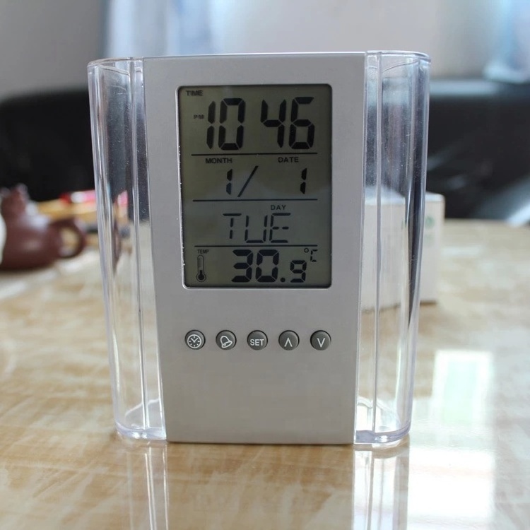 Hot Sale Multi-function Pen Holder with Clock Transparent Electronic Calendar With Pen Holder