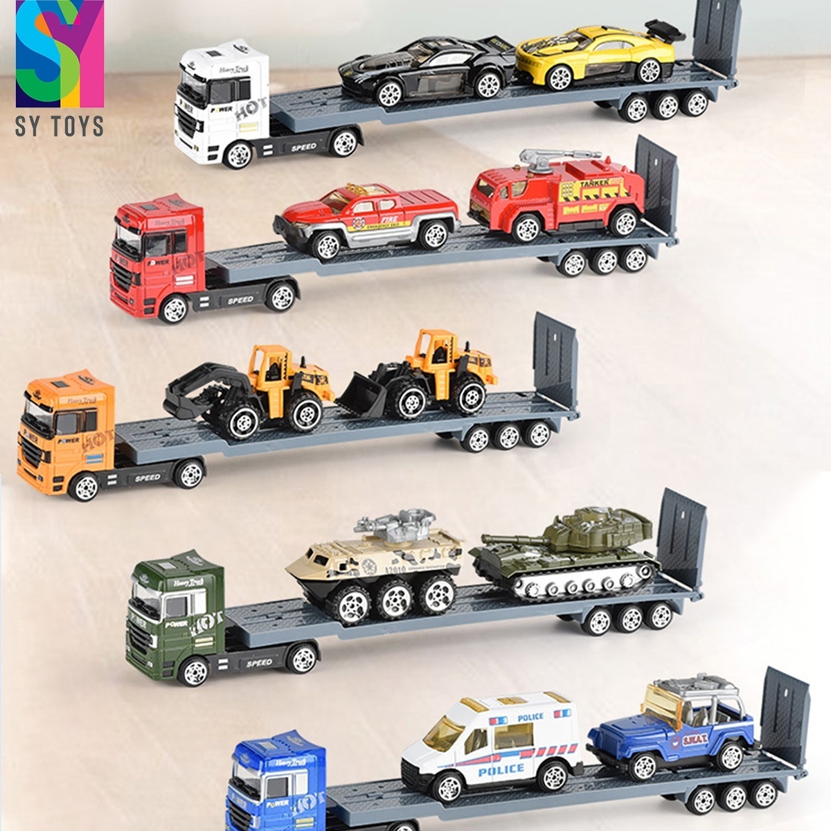 SY Die-cast Military Vehicle Toy Army Transport Car Carrier Toy For Boys & Kids Truck Toy With Mini Battle Cars Playsets