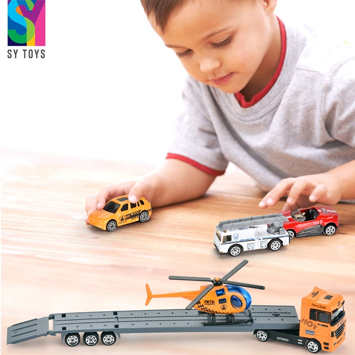 SY Die-cast Military Vehicle Toy Army Transport Car Carrier Toy For Boys & Kids Truck Toy With Mini Battle Cars Playsets