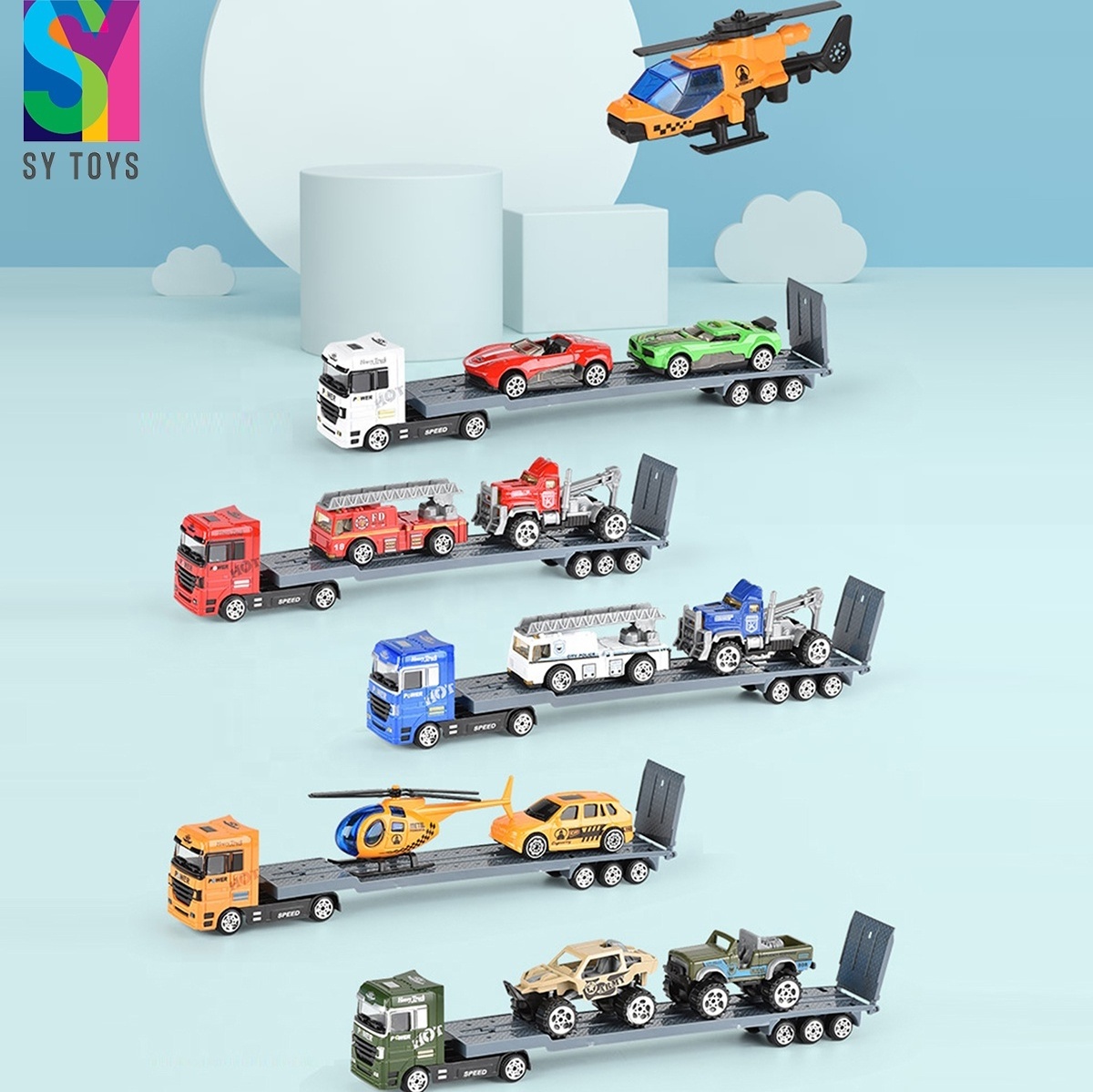 SY Die-cast Military Vehicle Toy Army Transport Car Carrier Toy For Boys & Kids Truck Toy With Mini Battle Cars Playsets