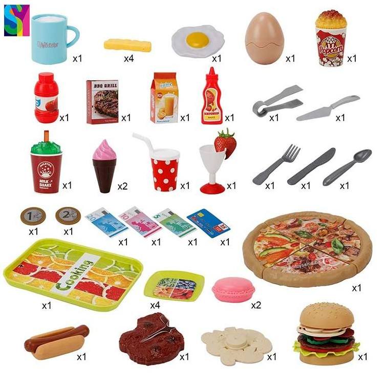 SY Creative Burger Car DIY Picnic Cooking Ice Cream Hot Dog Hamburger Pizza Food Toy Pretend Play set Kitchen Toys