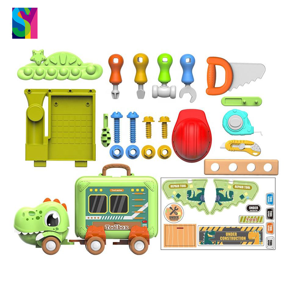 SY Dinosaur Inertia Truck Deformation Workshop Repair Bench Educational Game Pretend Play House Tool Toys Set