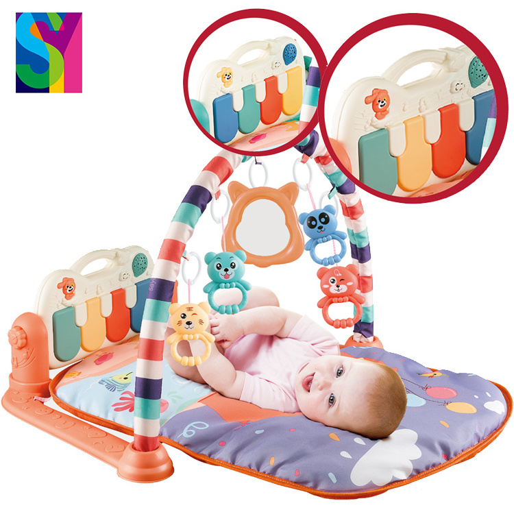 SY Hot Sales Bebesd Juguet Educational Activity Gym Musical Piano Fitness Gym Rack Rattle Soft Infant Sport Baby Play Mats