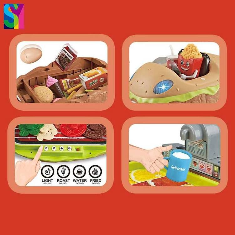 SY Creative Burger Car DIY Picnic Cooking Ice Cream Hot Dog Hamburger Pizza Food Toy Pretend Play set Kitchen Toys