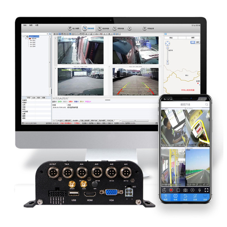 AI MDVR Mobile Remote Monitor Camera System 4G GPS For Truck video DVR 4ch quad split 360 View Backup Camera driving recorder