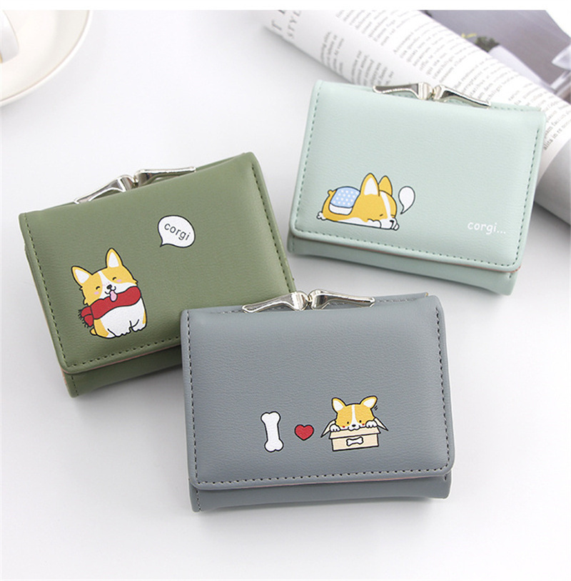 Wholesale New Women's Cartoon Wallet Three Fold Short Wallet with Coin Pocket PU Leather Cute Dog Purse for Girls