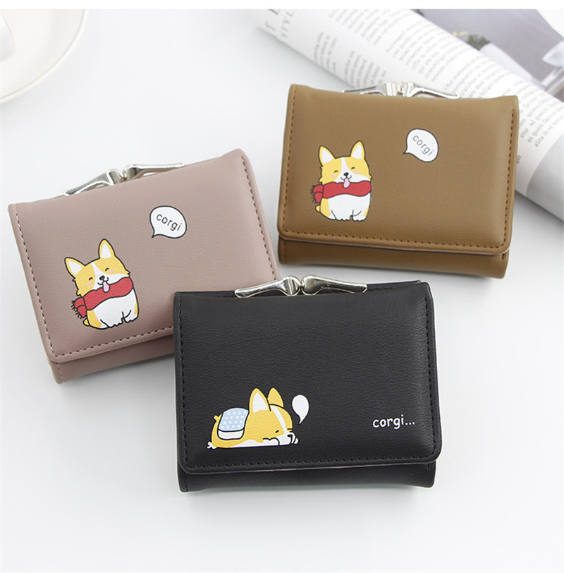 Wholesale New Women's Cartoon Wallet Three Fold Short Wallet with Coin Pocket PU Leather Cute Dog Purse for Girls