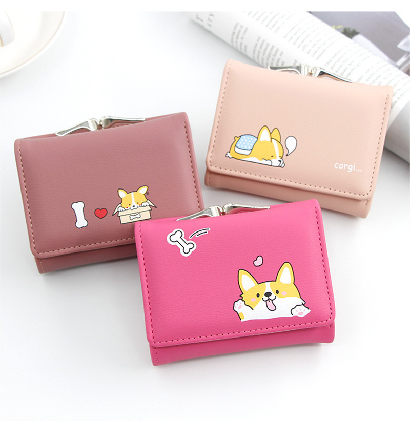 Wholesale New Women's Cartoon Wallet Three Fold Short Wallet with Coin Pocket PU Leather Cute Dog Purse for Girls