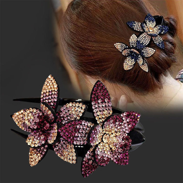 Women girls Korea rhinestone flower duck bill hair clips Crystal hair claw clip Ornaments