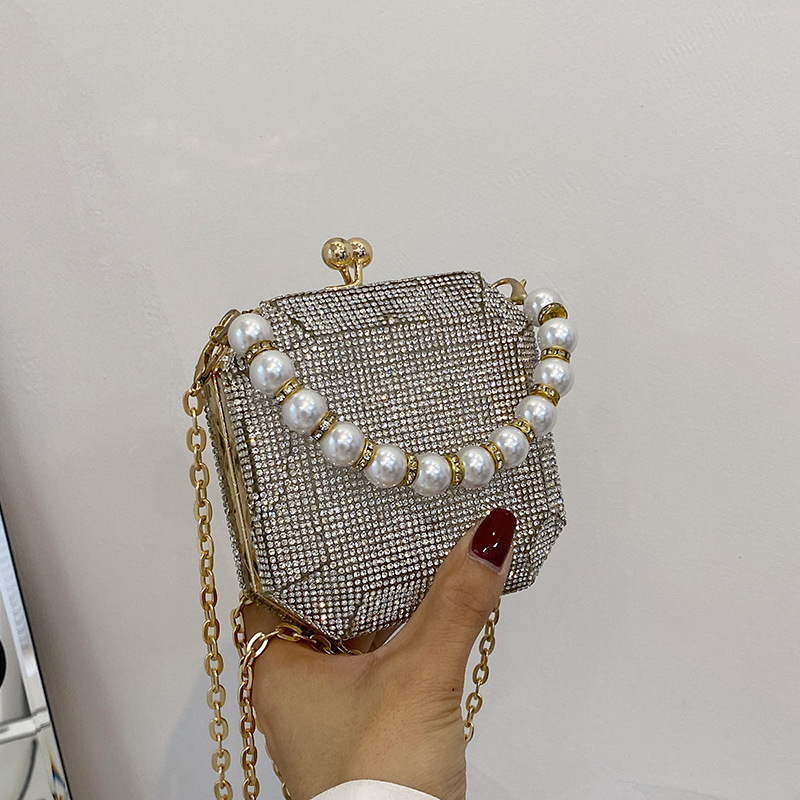 Bling crystal cross body bag pearl fashion rhinestone mini bag purse diamond shoulder bag for ladies 2022