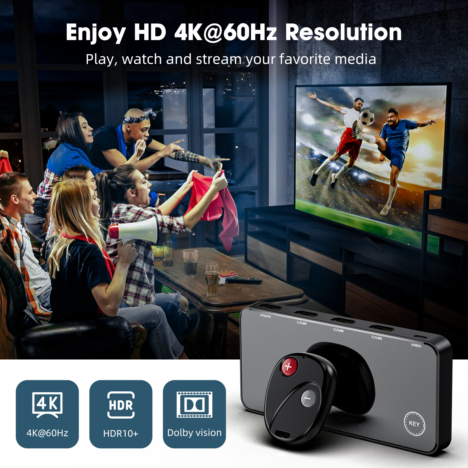 HDMI switcher 4kx2K 60hz HD 3 in 1 out HDMI Splitter Supports 3D HDMI2.0b 3x1 Switch 4K@60Hz