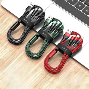 Multi Charging Cable 3 in 1 Nylon Braided Multi USB Cable Multiple Charger 66W 6A Fast Charging Cord For mobile phone