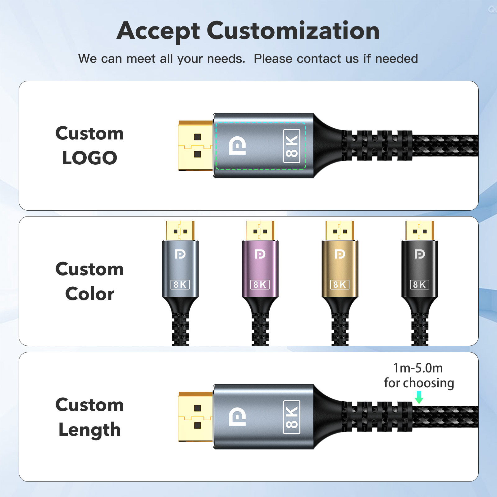 Dp 1.4 Cable Gold Plated 8k Display Port To Displayport Cable Male To Male 8k Displayport to dp cable 1m 2m 3m