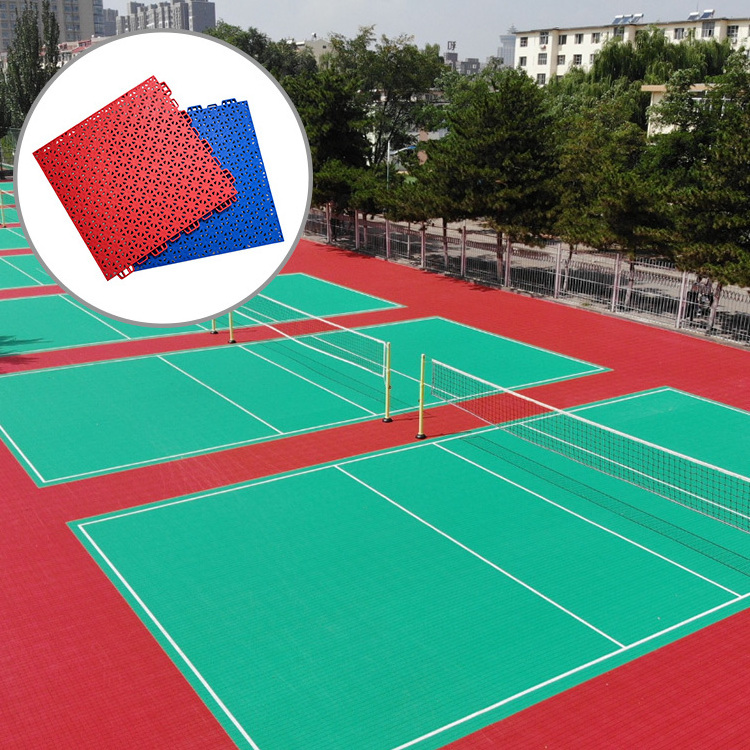 Install simple interlocking floor tile for backyard outdoor pickleball court floor