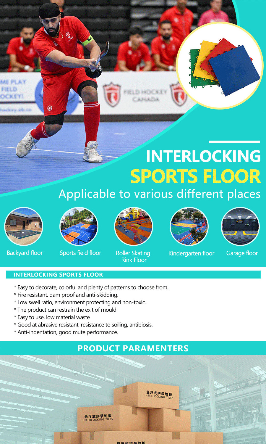 Top Quality Indoor Hockey Court Floor Tiles  Outdoor Roller Skating Interlock Flooring