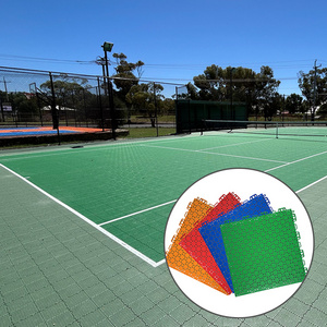 Install simple interlocking floor tile for backyard outdoor pickleball court floor