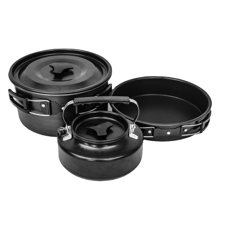 3piece Camping Cookware Set Campfire Kettle Outdoor Cooking Mess Kit Pots Pan for Backpacking Hiking Picnic Fishing