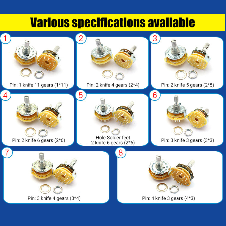 RS25 rotary switch 1/2/3/4 pole 2/3/4/5/6/7/8/9/10/11/12 position band switch