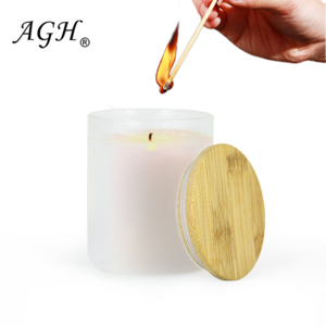 AGH  10oz Frosted Clear Sublimation Blanks Small Tealight Glass Candle Jar With Wooden Lid