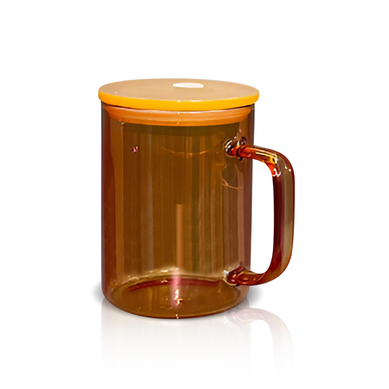 AGH New Arrivals 15oz Colorful Sublimation Glass Mug Can Mugs Cup With Handle with Colored Lids for DIY Printing