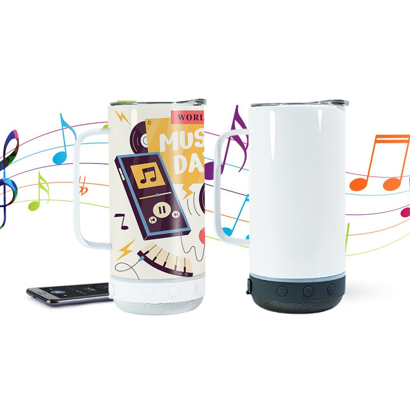 USA Warehouse 14oz Stainless Steel Insulated Smart Blue Tooth Music Sublimation Speaker Tumbler Coffee Mug With Handle