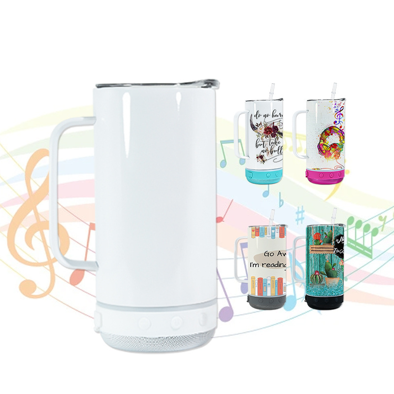 USA Warehouse 14oz Stainless Steel Insulated Smart Blue Tooth Music Sublimation Speaker Tumbler Coffee Mug With Handle