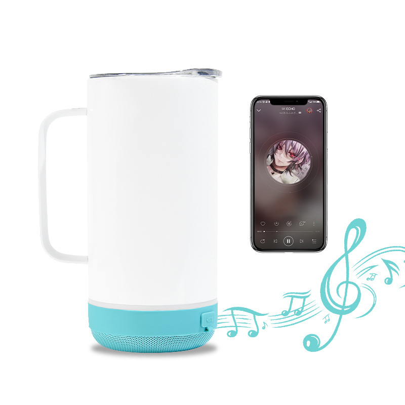 USA Warehouse 14oz Stainless Steel Insulated Smart Blue Tooth Music Sublimation Speaker Tumbler Coffee Mug With Handle