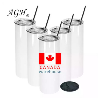 AGH Canada USA Warehouse 20oz stainless steel insulated white skinny straight sublimation blank tumbler 20 oz with Rubber straw