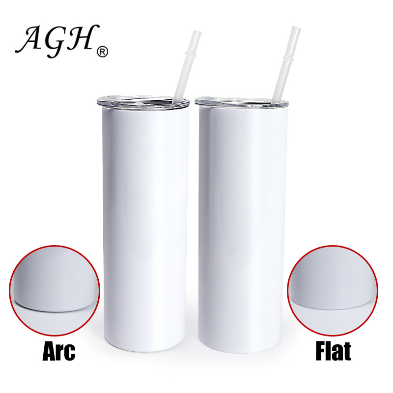 AGH Canada USA Warehouse 20oz stainless steel insulated white skinny straight sublimation blank tumbler 20 oz with Rubber straw